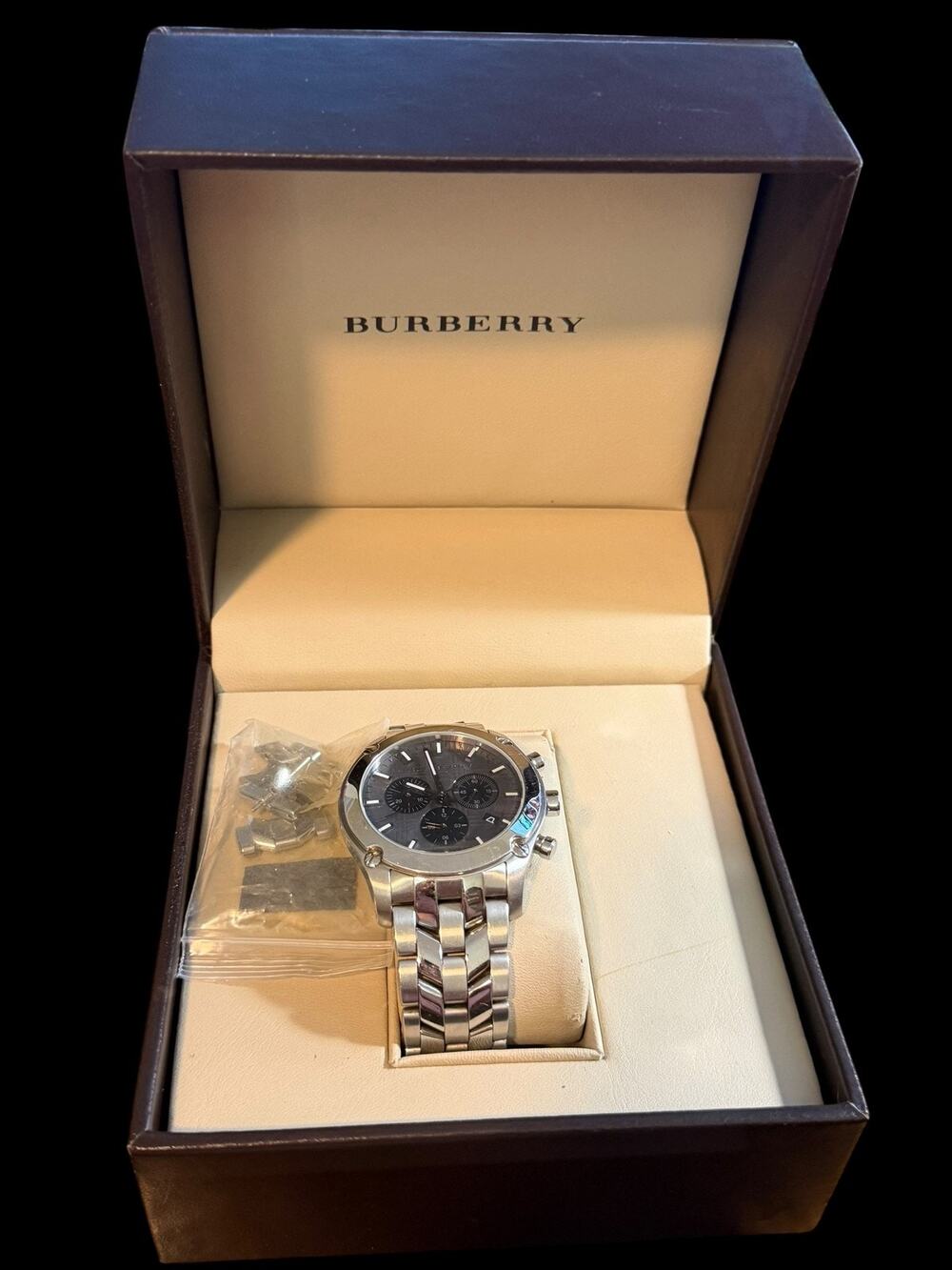 Burberry BU1850 Men's Swiss Made Chronograph Date Stainless Steel Watch with Box